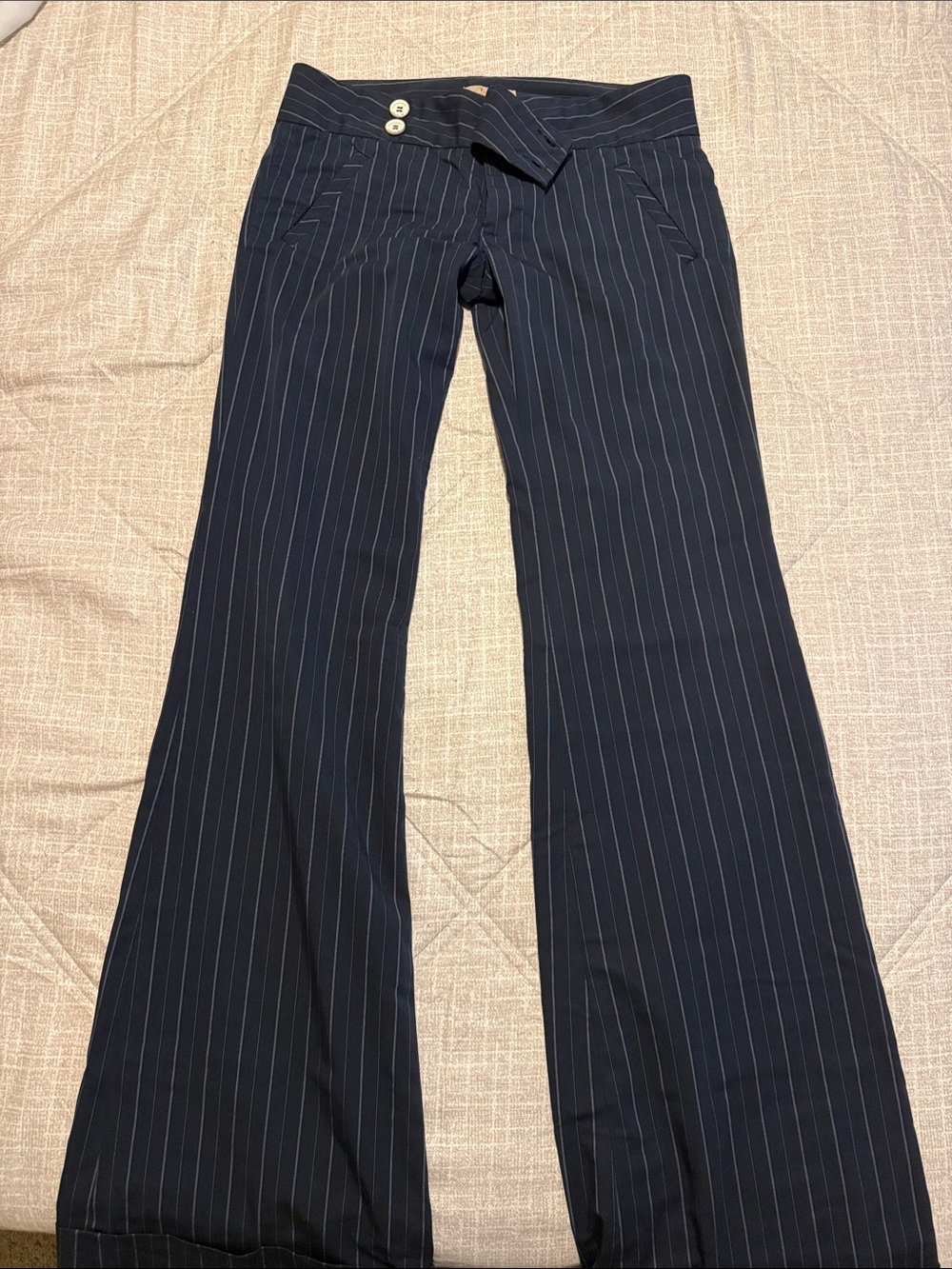 Frankie B. Navy Pinstripe Wide-Leg Pants